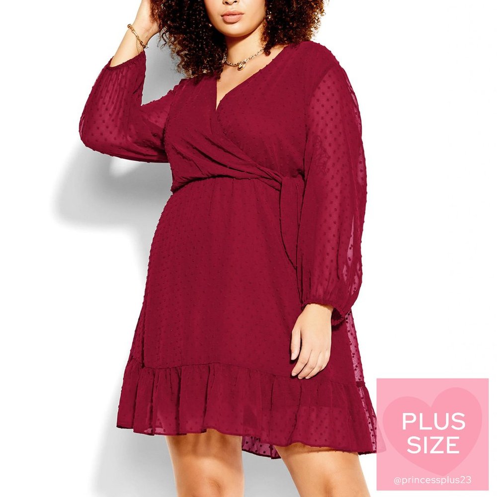 City Chic | *PLUS SIZE* | Dobby Ruffles Dress - Ruby